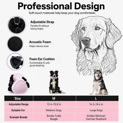Ortekor Dog Noise-Reducing Ear Muffs for Fireworks, Thunderstorms & Grooming - Adjustable Anxiety Comfort Ear Protection for Medium & Large Dogs