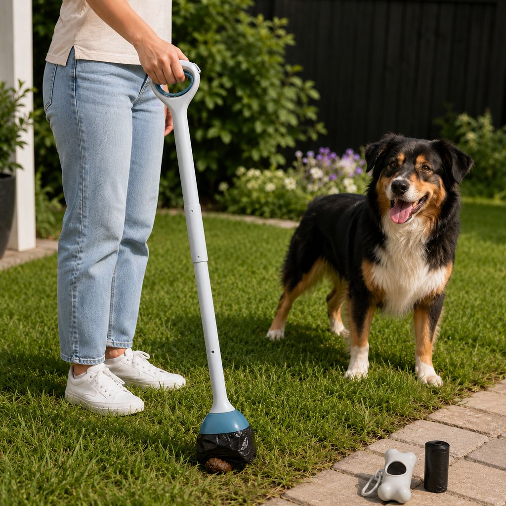 Ortekor Dog Pooper Scooper for Walks & Yard Cleanup - Bag-Lined Claw with 3 Handle Lengths for Less-Contact Pickup