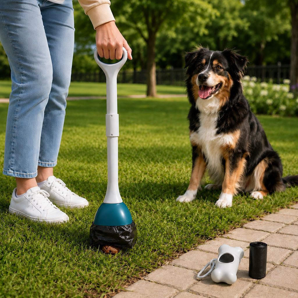 Ortekor Dog Pooper Scooper for Walks & Yard Cleanup - Bag-Lined Claw with 3 Handle Lengths for Less-Contact Pickup