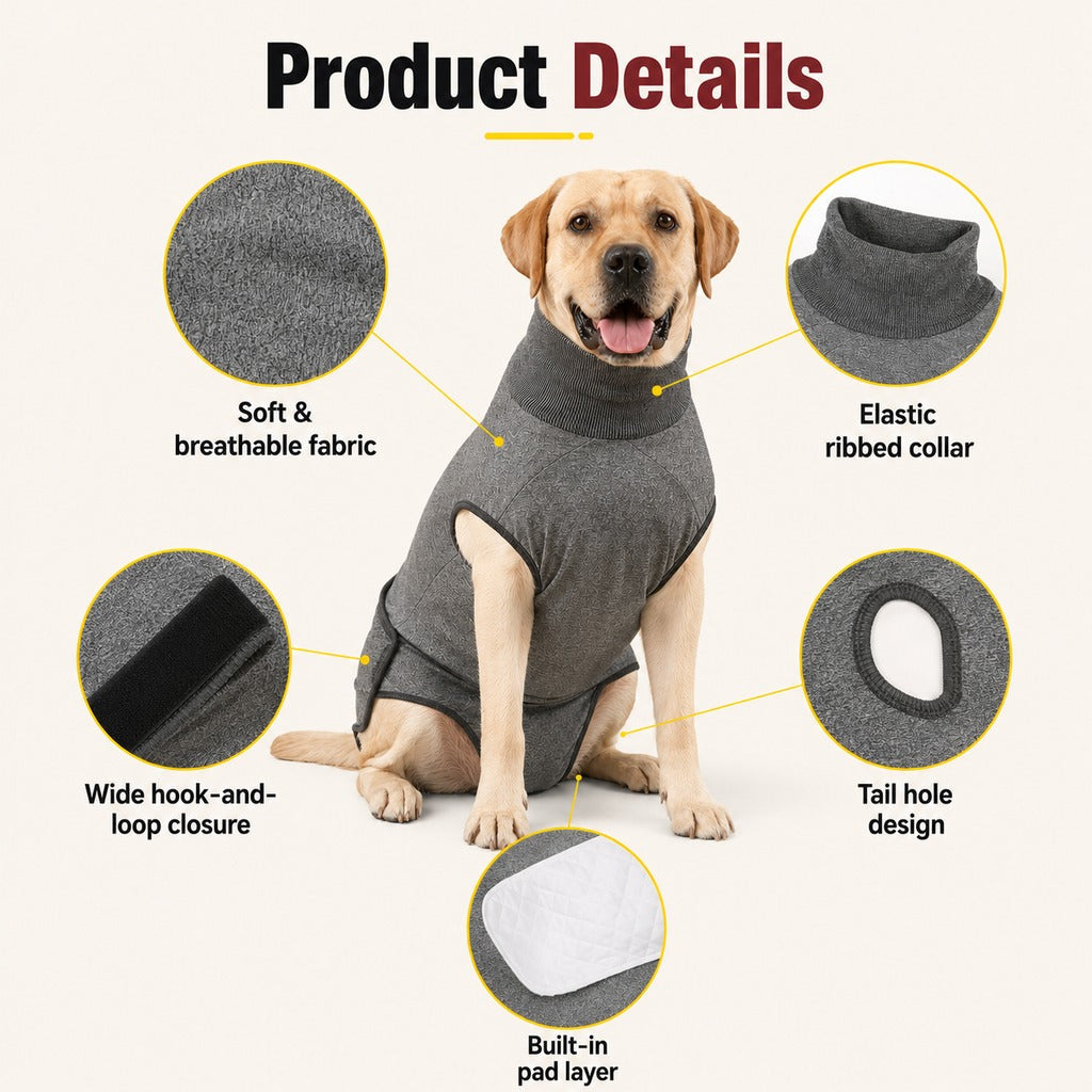 Ortekor Dog Recovery Suit with Pad Layer for Post-Surgery, Heat Cycles & Licking Protection