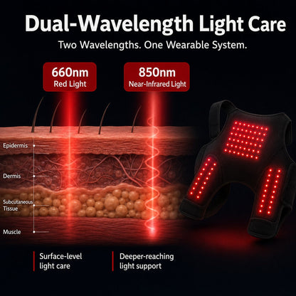 Ortekor Wearable red light therapy sleeve for dogs, used for home care of the lower back and hind legs/hips.