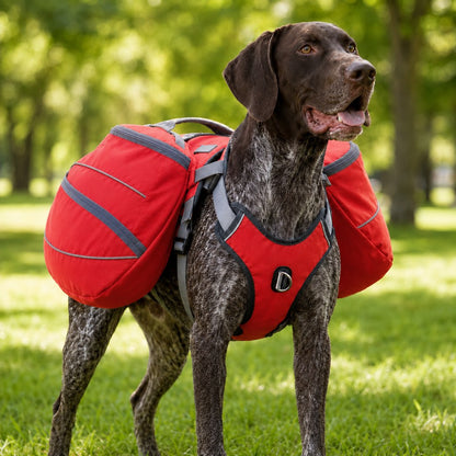 Ortekor Dog Saddlebag Backpack Harness for Hiking & Camping - Hands-Free Storage for Water, Treats & Trail Essentials