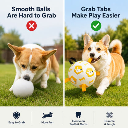 Ortekor Interactive Dog Soccer Ball with Grab Tabs for Backyard Fetch & Tug - Helps High-Energy Dogs Burn Boredom