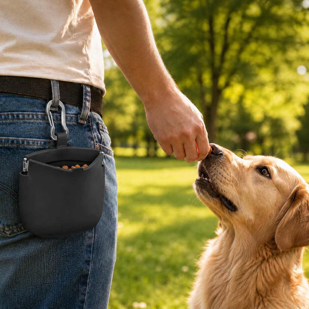 Ortekor Hands-Free Silicone Dog Treat Pouch for Walks & Training - Easy-Clean Reward Bag That Keeps Pockets Mess-Free