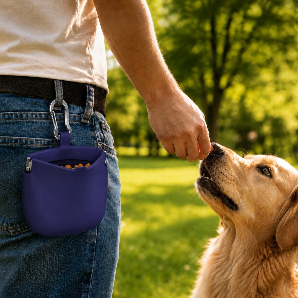 Ortekor Hands-Free Silicone Dog Treat Pouch for Walks & Training - Easy-Clean Reward Bag That Keeps Pockets Mess-Free