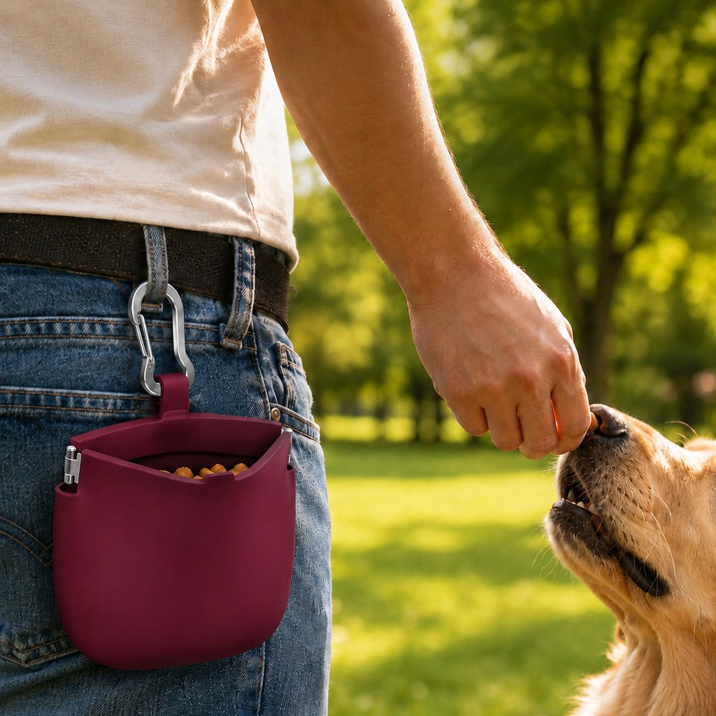 Ortekor Hands-Free Silicone Dog Treat Pouch for Walks & Training - Easy-Clean Reward Bag That Keeps Pockets Mess-Free
