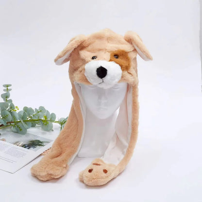 Plush Hat with Pop-Up Ears for Kids & Adults – Interactive Cosplay Beanie with Squeeze Paws | Fun Winter Accessory for Parties, Christmas