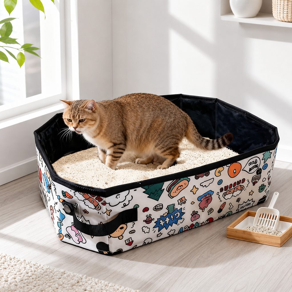 Ortekor Portable Foldable Cat Litter Box for Road Trips, Hotels & RV Travel - Reusable Waterproof Travel Cat Toilet to Stop Leaks & Save Space
