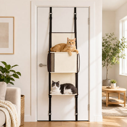 Ortekor 3-Tier Door-Mounted Hanging Cat Tree for Apartments – Foldable Space-Saving Cat Climber & Lounge