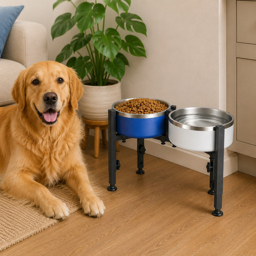 Ortekor Adjustable Raised Dog Bowl Stand for Home Feeding - No-Bend Metal Pet Bowl Holder for Cleaner, More Comfortable Meals
