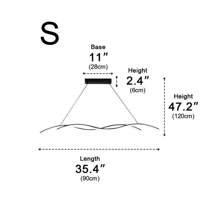 Curved LED Overhead Fixture 59 in Black Aluminum Wave Design Adjustable Height Remote Dimming Kitchen Island Dining Table Suspension Lamp Co