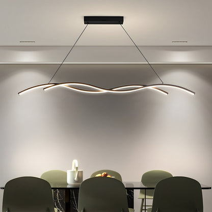 Curved LED Overhead Fixture 59 in Black Aluminum Wave Design Adjustable Height Remote Dimming Kitchen Island Dining Table Suspension Lamp Co
