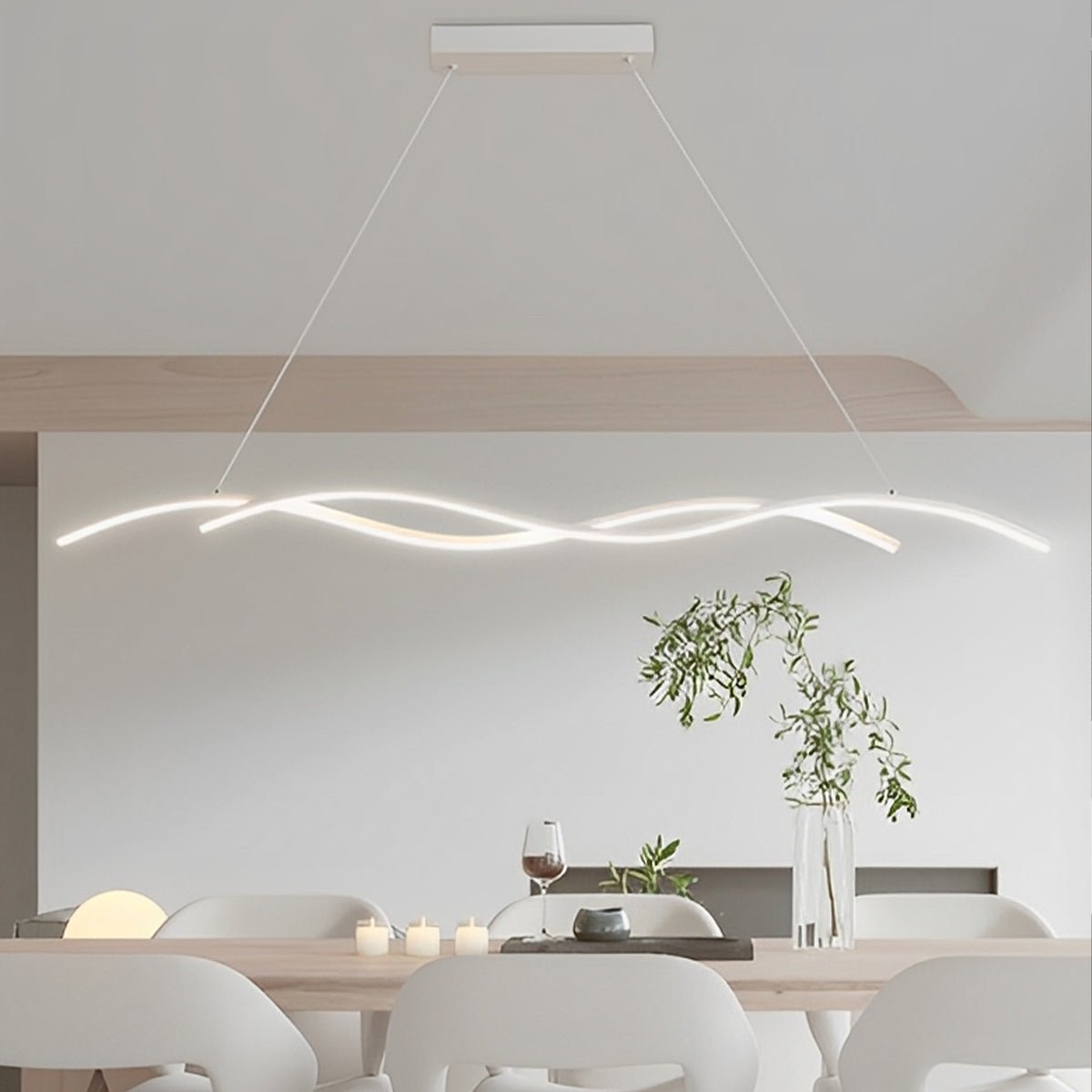 Curved LED Overhead Fixture 59 in Black Aluminum Wave Design Adjustable Height Remote Dimming Kitchen Island Dining Table Suspension Lamp Co