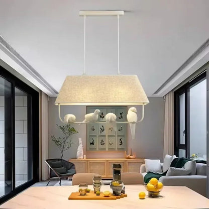 Sculptural Cloth Hanging Lamp with Bird Accents for Kitchen Table & Lounge – E27 Socket Ceiling Fixture in Sand Tone – Atmospheric Overhead