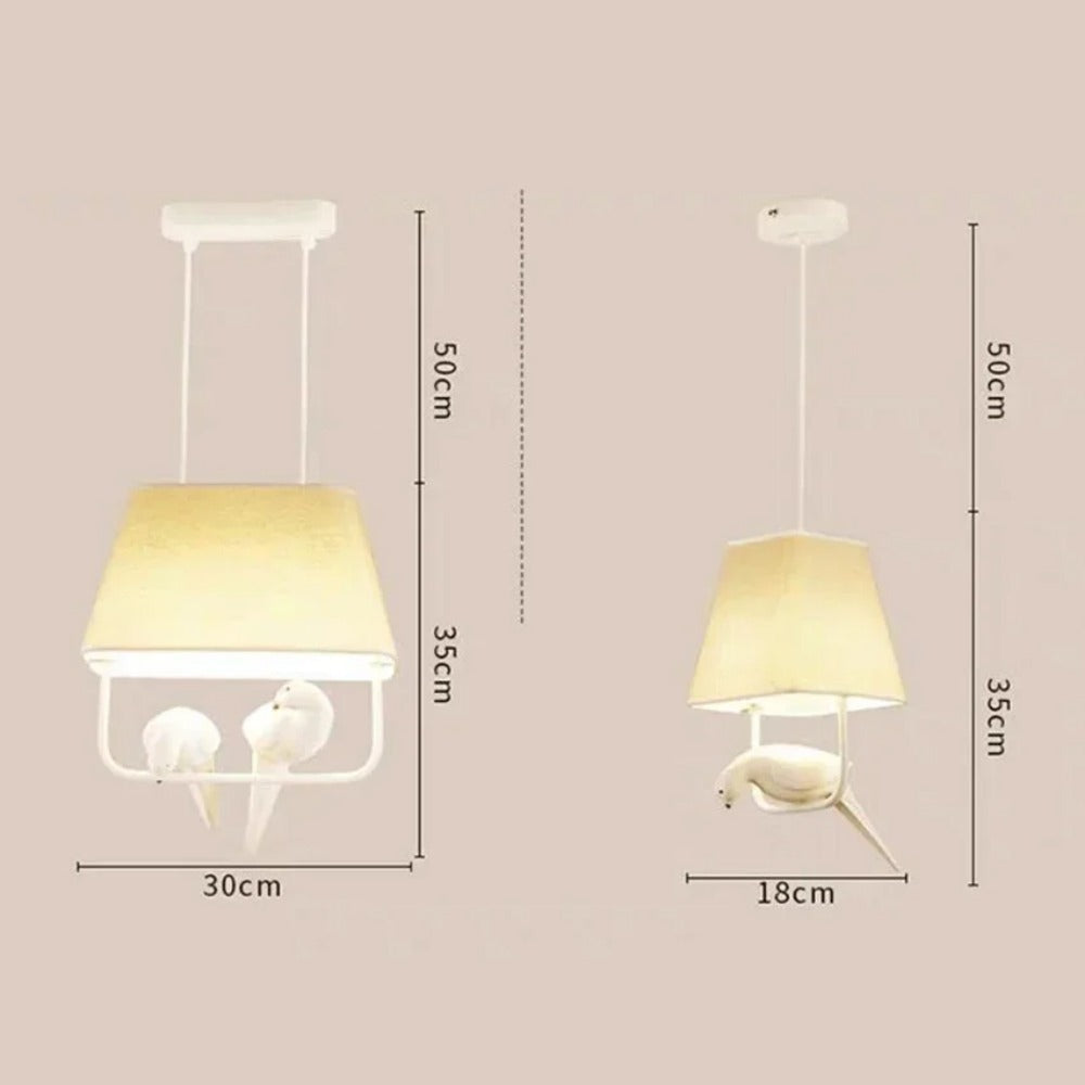 Fabric Drum Shade Hanging Light Fixture with Bird Ornament E27 Socket Beige Ceiling Lamp for Dining Kitchen Living Room Bedroom Ambient Over