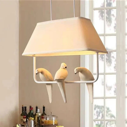 Sculptural Cloth Hanging Lamp with Bird Accents for Kitchen Table & Lounge – E27 Socket Ceiling Fixture in Sand Tone – Atmospheric Overhead