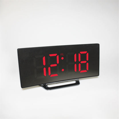 LED Bedside Alarm Clock with Curved Display for Nightstand, Desk & Office – Compact 2.8-Inch Time Display in Black – Modern Bedroom Clock fo