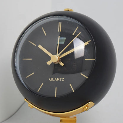 Compact Metal Desk Clock Quartz Movement Green Gold Finish Analog Nightstand Timepiece for Bedroom Home Office Small Retro Accent