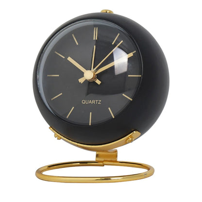 Compact Metal Desk Clock Quartz Movement Green Gold Finish Analog Nightstand Timepiece for Bedroom Home Office Small Retro Accent