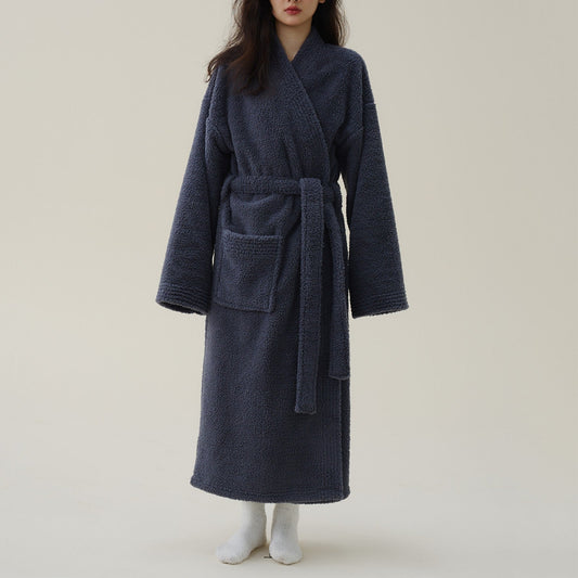 Bata de felpa polar para mujer: albornoz largo estilo kimono para el calor y el descanso en invierno en casa