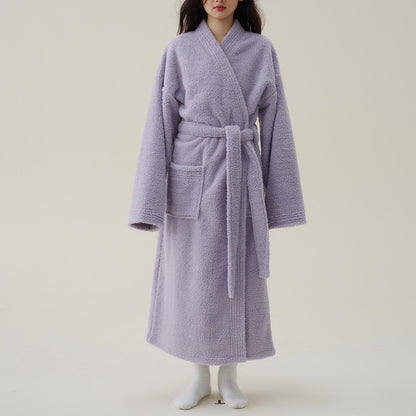 Women's Plush Fleece Robe – Long Kimono Style Bathrobe for Winter Warmth & Relaxation at Home
