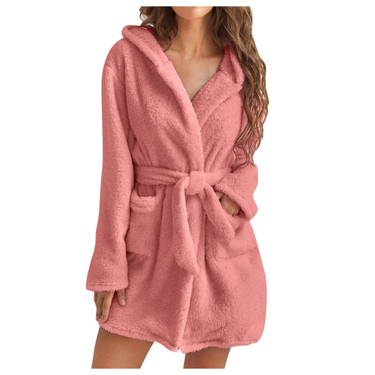 Albornoz de felpa con capucha para mujer: bata de baño de forro polar coral ultrasuave para descansar, mañanas y noches acogedoras en casa