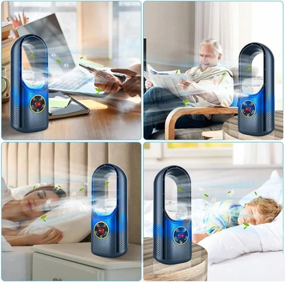 Whisper-Quiet Bladeless Personal Air Cooler for Desk and Bedroom, Portable Compact Desktop Fan with Multiple Speed Settings, Energy-Efficien