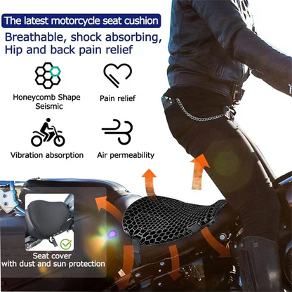 Cojín de asiento de gel confortable | Almohadilla para asiento de motocicleta con absorción de impactos | Diseño transpirable para viajes largos