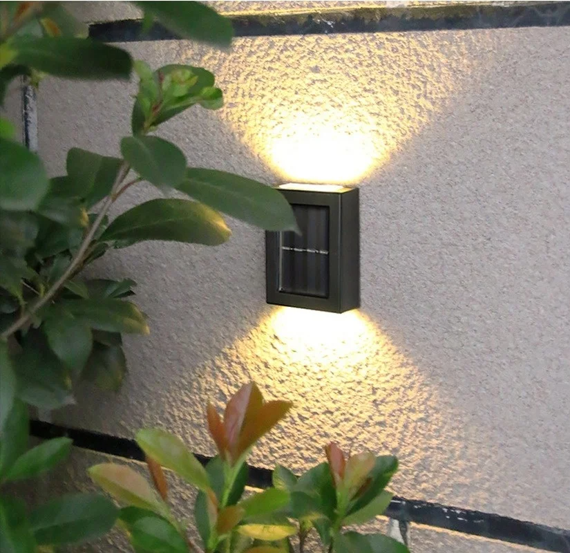 Outdoor Solar Wall Light Wireless Warm White LED Up Down Sconce IP44 Waterproof for Patio Pathway Deck Stairs Entryway Automatic Dusk to Daw