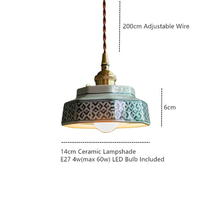 Ceramic Hanging Lamp with Hand-Painted Design & Copper Socket for Kitchen Island, Dining Room, Bedroom & Cafe | Scandinavian Style Fixture