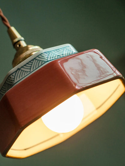 Ceramic Hanging Lamp with Hand-Painted Design & Copper Socket for Kitchen Island, Dining Room, Bedroom & Cafe | Scandinavian Style Fixture