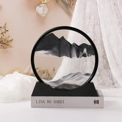 Moving Sand Art Glass Display Rotating Desktop Sculpture Stress Relief Decor for Home Office Meditation Mindfulness Gift