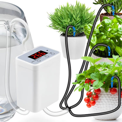 Rechargeable Plant Irrigation Timer with LCD Display for Indoor Gardens, Patios & Balconies – Multi-Pot Drip System with Programmable