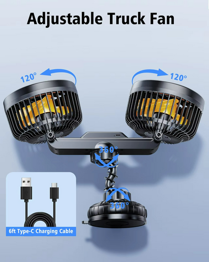 Rechargeable Car Fan with Suction Mount – 3-Speed Silent Cooling for Vehicles