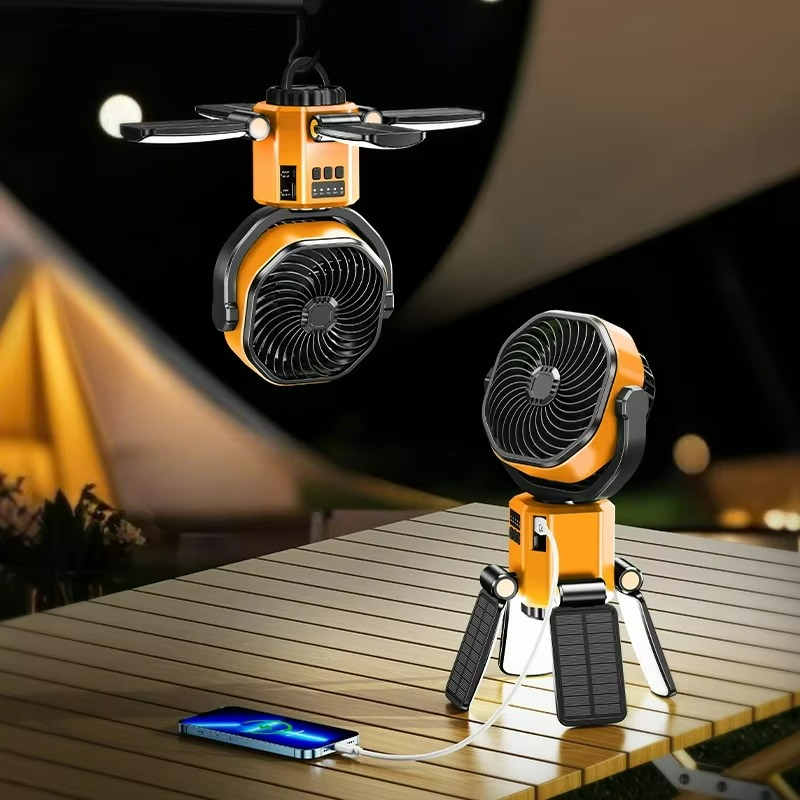Compañero de exteriores | Ventilador portátil ajustable con luz LED | Ideal para acampar y hacer senderismo