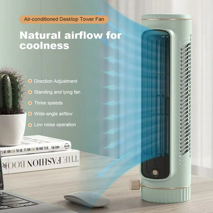 Bladeless Tower Fan 13-Inch Quiet Cooling Air Circulator 5W Energy-Efficient Desktop Office Bedroom White Green