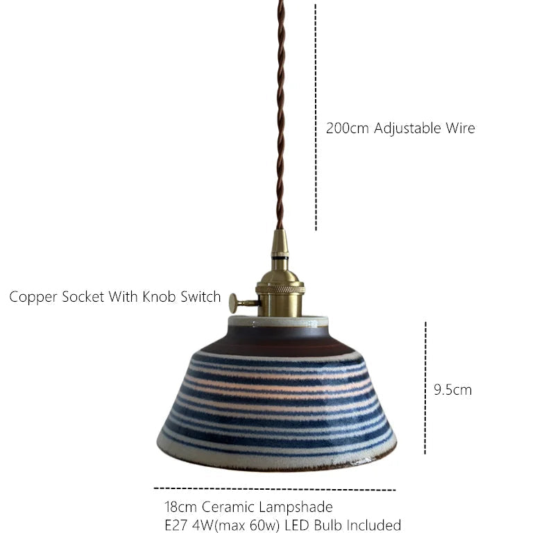 Ceramic Hanging Light Fixture with Unique Floral Designs for Kitchen, Dining Room, Cafe | Artisan Crafted Copper Hardware Pendant Lamp