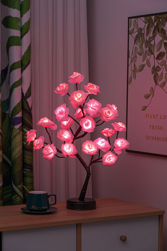 LED Flower Blossom Tree Lamp Warm White Light 24 Blooms 15.7 Inch Decorative Tabletop Accent for Bedroom Living Room Nursery Battery or