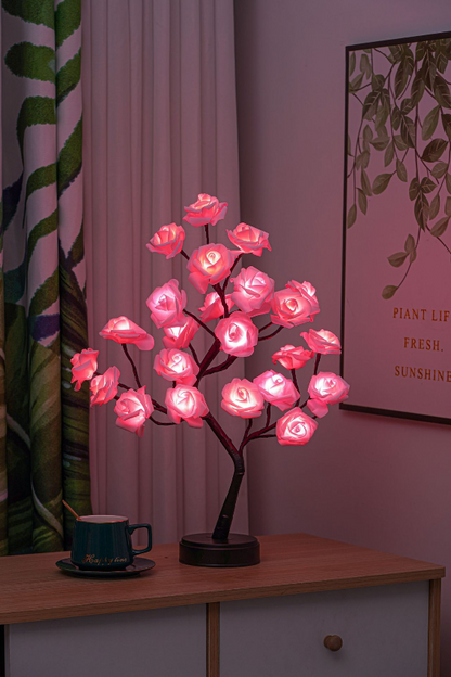 LED Flower Blossom Tree Lamp Warm White Light 24 Blooms 15.7 Inch Decorative Tabletop Accent for Bedroom Living Room Nursery Battery or