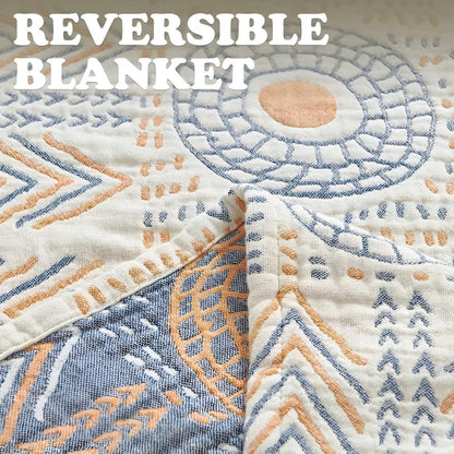Dual-Sided All-Cotton Throw Blanket for Couch, Bed & Decor | Soft Reversible Woven Textile | Machine Washable Accent Cover