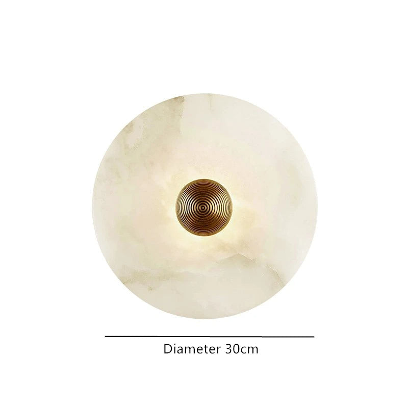 Round Stone Sconce with Built-In LED – Natural Veined Finish for Bedroom, Hallway & Living Room – 6 to 12 Inch Sizes – Minimalist Aluminum M