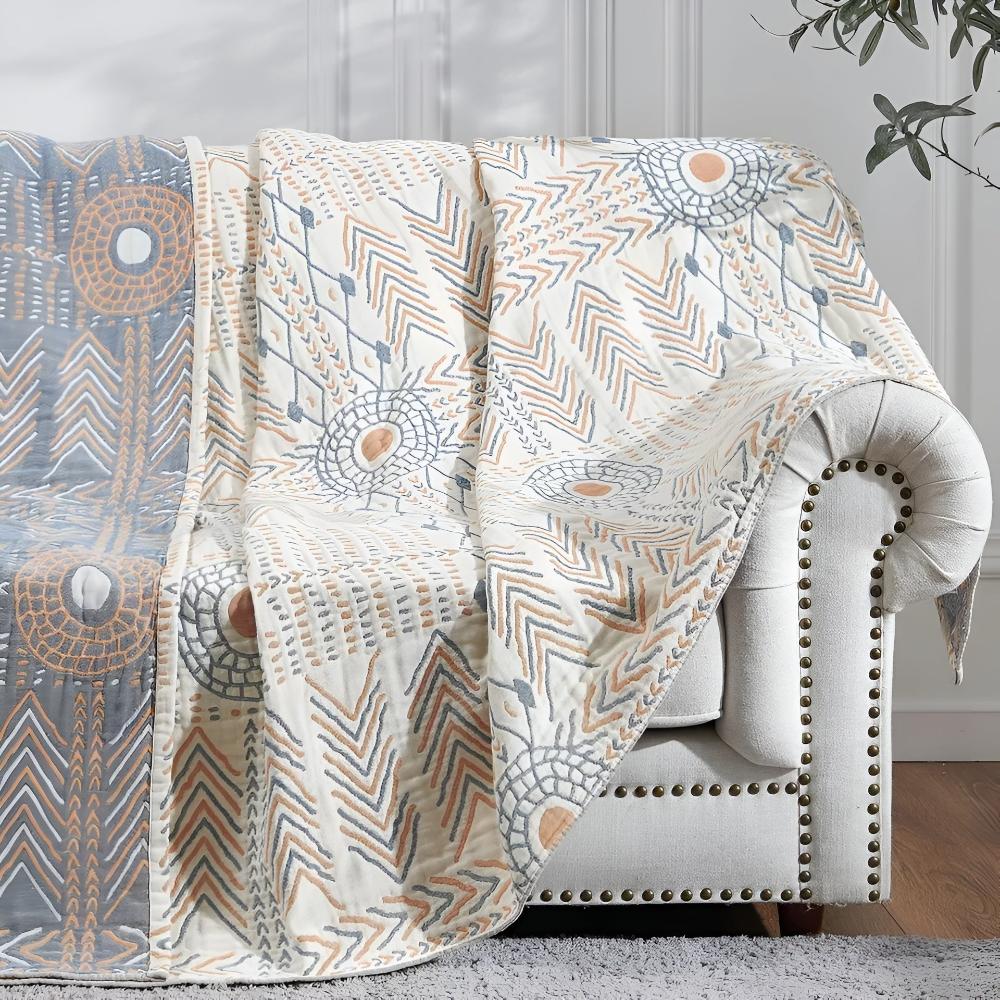 Dual-Sided All-Cotton Throw Blanket for Couch, Bed & Decor | Soft Reversible Woven Textile | Machine Washable Accent Cover