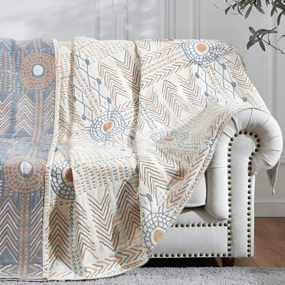 Dual-Sided All-Cotton Throw Blanket for Couch, Bed & Decor | Soft Reversible Woven Textile | Machine Washable Accent Cover