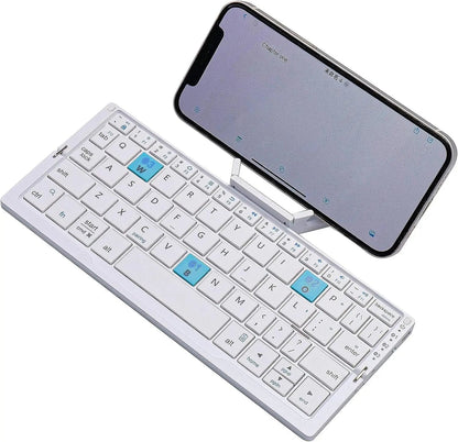 Portable Folding Wireless Keyboard with Integrated Tablet Stand for iPad Android iOS Devices Multi-Device Pairing Rechargeable Travel Typing