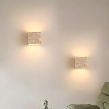 Outdoor LED Sconce Natural Stone Up-Down Light Waterproof Garden Wall Mount Fixture for Patio Entryway Facade 6.3 Inch Travertine Exterior L
