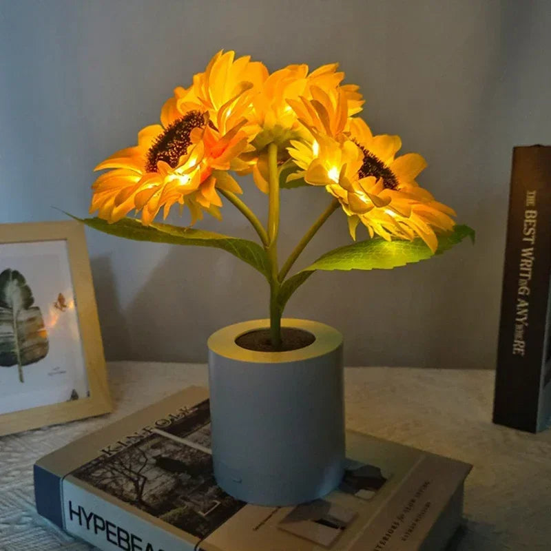 Rechargeable Sunflower Night Light Table Lamp LED Cordless Flower Nightstand Lamp for Bedroom Living Room Desk Decor