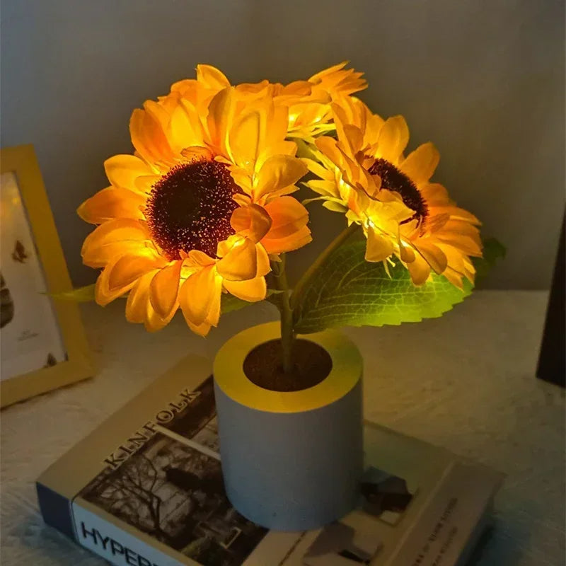 Rechargeable Sunflower Night Light Table Lamp LED Cordless Flower Nightstand Lamp for Bedroom Living Room Desk Decor