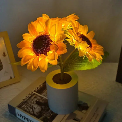 Rechargeable Sunflower Night Light Table Lamp LED Cordless Flower Nightstand Lamp for Bedroom Living Room Desk Decor