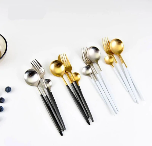Stainless Steel Flatware Set 24-Piece Service for 6 with Colorful Handles for Everyday Dining Modern Table Utensils