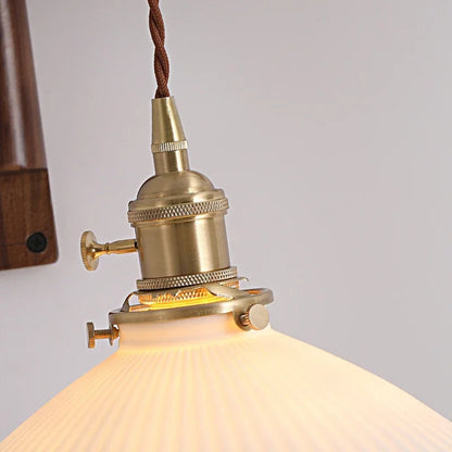 Swing Arm Ceramic Wall Sconce with Wood Bracket and Knob Switch for Bedroom Hallway Reading Nook Vintage Plug-In Lighting